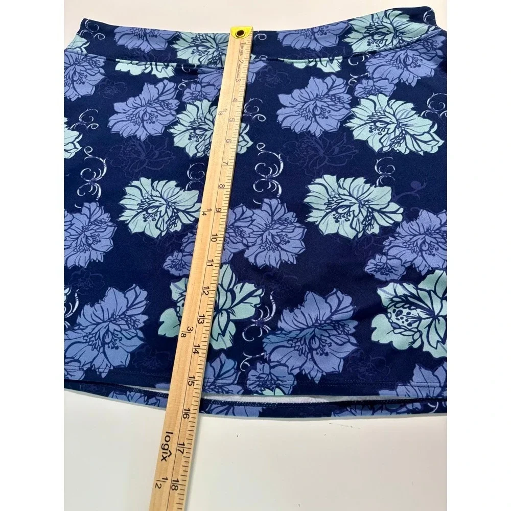 Blue Floral Active Skort Sz L Athleisure Pickleball‎ Tennis Sporty Outdoor Golf